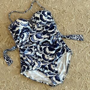 Tommy Bahama Navy and White Floral One-Piece Swimsuit